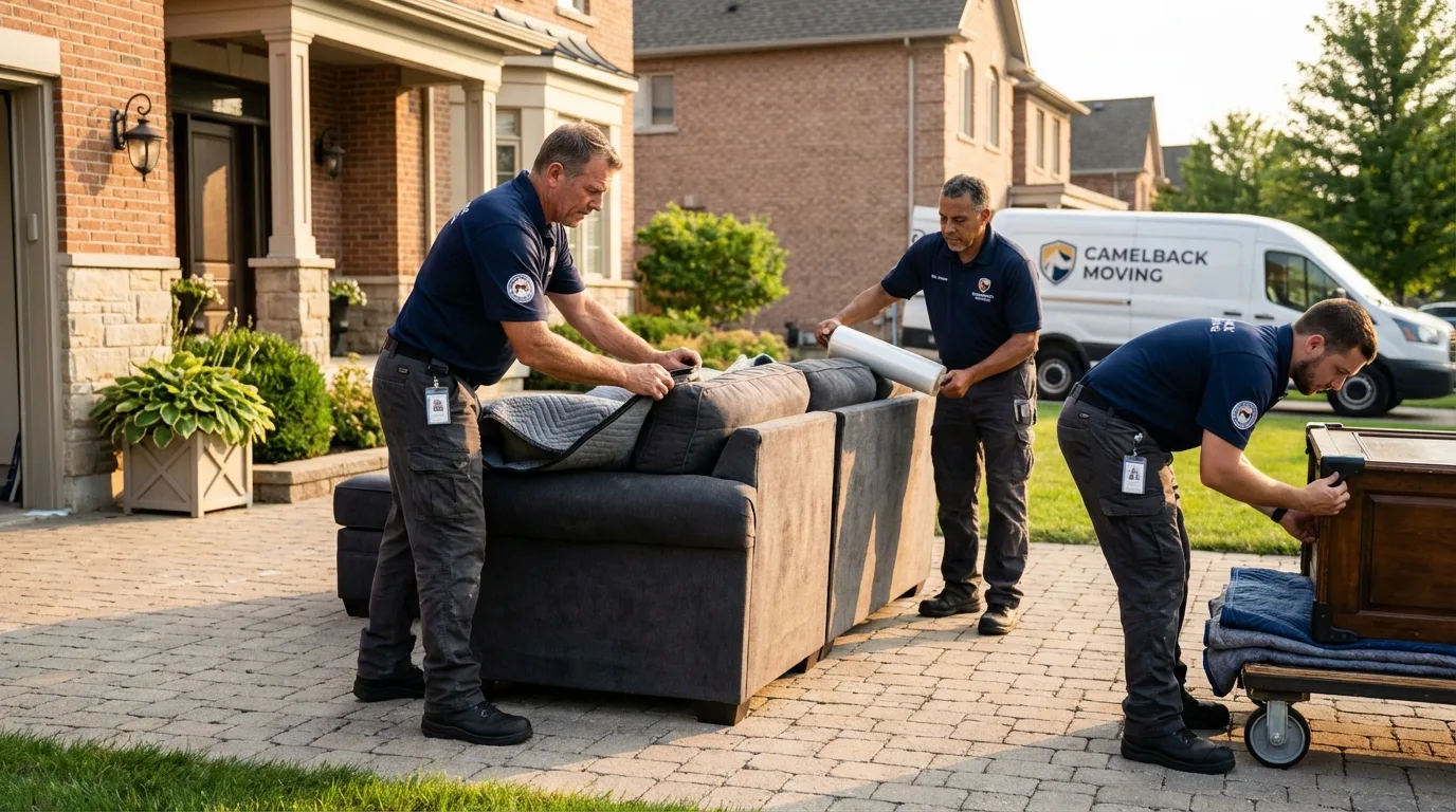 Large estate moving crew wrapping furniture in Sheldon, IA